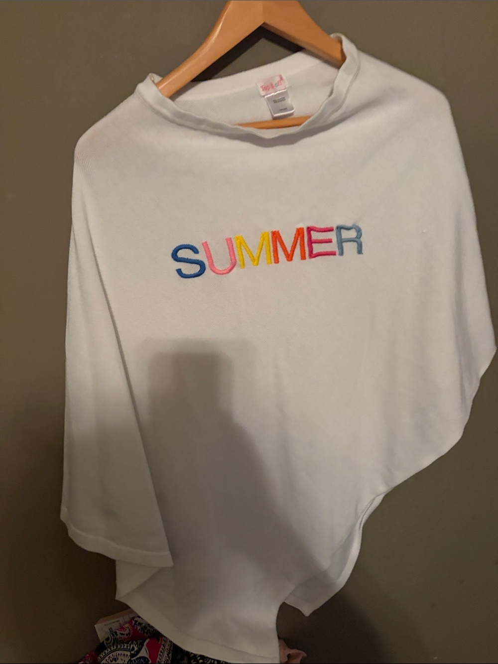 White 'SUMMER' Embroidered poncho one size